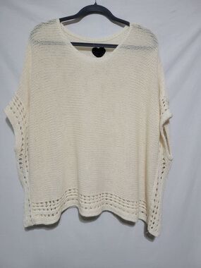 Cream Women's Large Scoop-Neck Open Side Black Hart on back Knit Sweater Boho